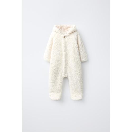 FAUX SHEARLING HOODIE JUMPSUIT WITH EARS - Ecru | ZARA United States