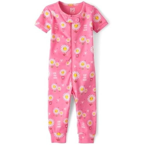 The Children's Place Baby Girls' and Toddler Snug Fit 100% Cotton Short Sleeve Zip-Front One Piece Footless Pajama