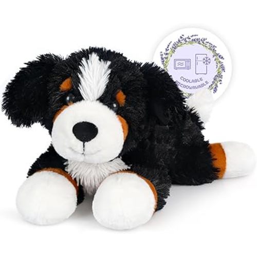 Heatable & Coolable Bernese Mountain Dog Stuffed Animal, Heating Pad Microwavable for Soothing & Relaxation, Lavender Scented Stuffed Dog Plush for Stress Relief, Black Puppy Plushie Gifts