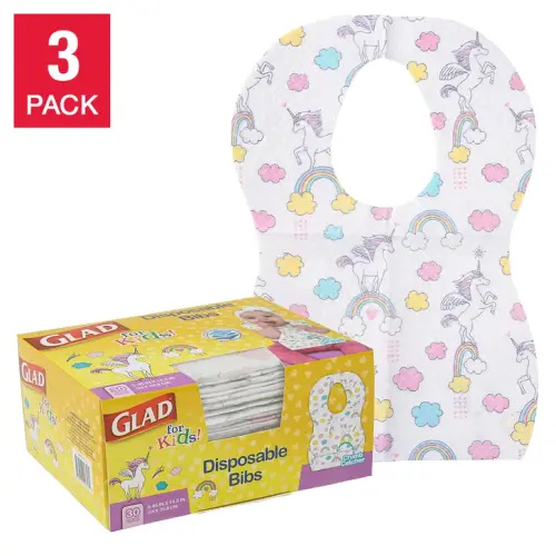 Glad for Kids Disposable Bibs, Unicorns, 90-count | Costco