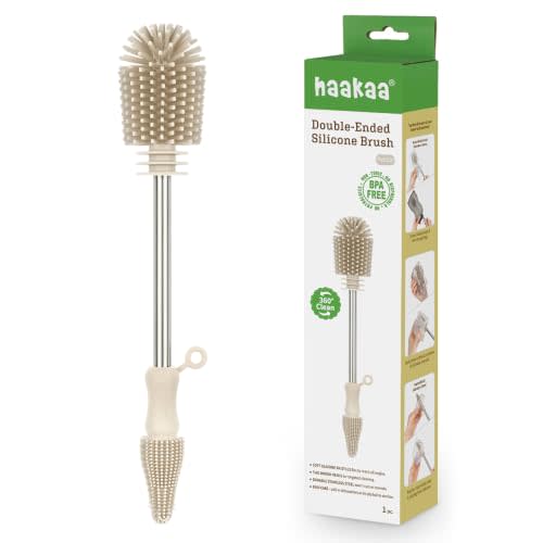 Haakaa Food-Grade Silicone Double-Ended Cleaning Brush (Brush-Pebble) | Household Cleaning Brushes Food-Grade Silicone Dishwasher Safe