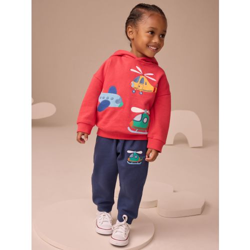 Red/Navy Blue Appliqué Transport Hoodie And Joggers Set (3mths-7yrs)