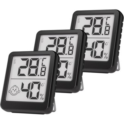 FONTOI 3 Pack Digital Hygrometer Indoor Thermometer, Room Temperature and Humidity Monitor Meter for Baby Room, Greenhouse, Black, 1.85"*0.55"*2.24"