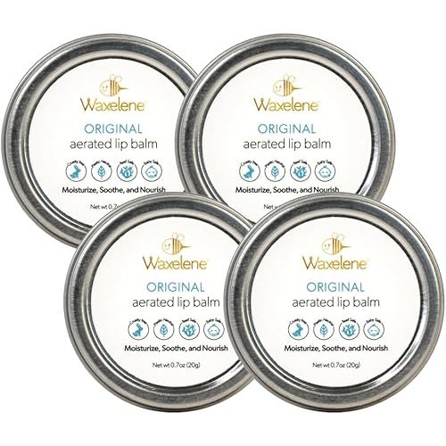 Waxelene Original Aerated Lip Balm Tin 4pc, Best Lip Balm Ever Organic Multipurpose Ointment Baby Eczema Dry Sensitive Skin Body Hand Face Moisturizer