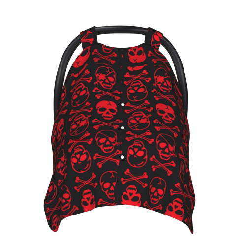 Car Seat Cover Baby - Red Skulls With Crossbones Breathable Infant Car Seat Cover for Baby Carseat, Lightweight Comfort Baby Essentials Must Haves Newborn Stuff for Girl Boy