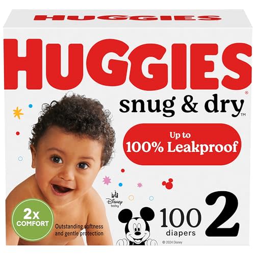 Huggies Size 2 Diapers, Snug & Dry Baby Diapers, Size 2 (12-18 lbs), 100 Count