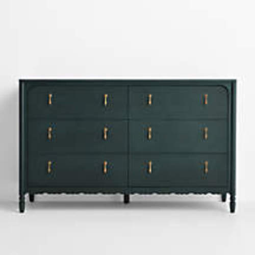 Beatrix 55" Dyed Balsam Green Wood Wide 6-Drawer Kids Dresser