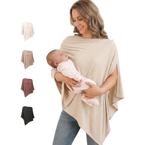 Konssy Rayon Made from Bamboo Nursing Cover for Breastfeeding, Buttery-Soft 360° Full Privacy Nursing Poncho, Breathable Stretchy Breastfeeding Cover, Multi-Use Car Seat Canopy (Apricot Hound)