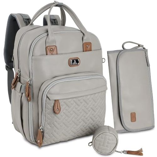 Dikaslon Leather Diaper Bag Backpack with Portable Changing Pad,Baby Bags