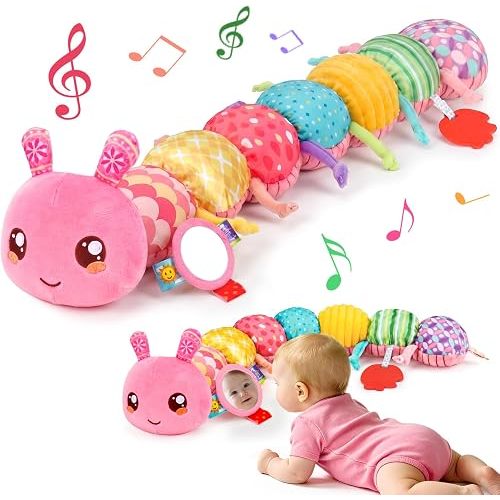 Baby Sensory Toys 0-6 Months Musical Stuffed Caterpillar Tummy Time Toys