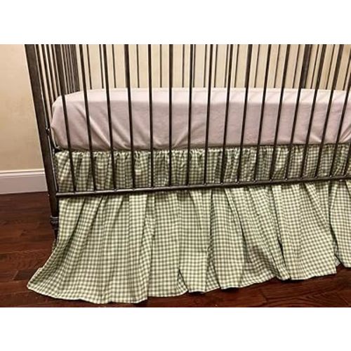 Brandream Gingham Gathered Crib Skirt, Baby Boy, Baby Girl, Gender Neutral Crib Skirt, 100% Cotton, 4-Sided, Green Gingham Toddler Bedskirt Farmhouse Chic Nursery Crib Bed Skirt Dust Ruffle