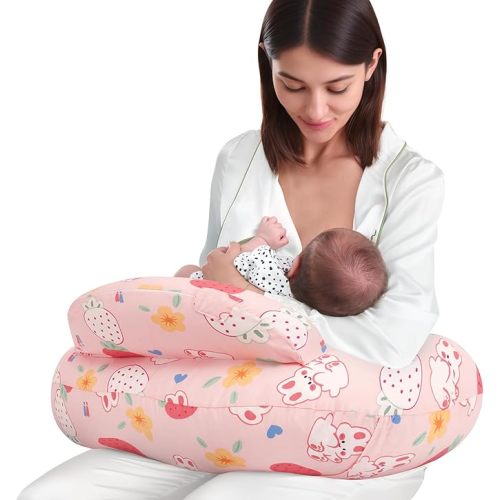AMASKY Nursing Pillow for Breastfeeding, Animal Patterns Removable Cotton Cover, Machine Washable, Strawberry Pattern (Candy Pink), Pallet of Product