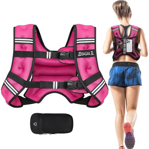 BAGAIL Weighted Vest, 5lbs/8lbs/10lbs/12lbs/15lbs/20lbs/25lbs/30lbs Weight Vest with Detachable Phone Pouch, Rucking Vest for Women, Men, Walking, Weight Loss, Training, Running