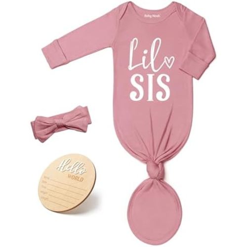 Little Baby Sister Newborn Girl Outfit, Cute Knotted Gown 0-3 Month Soft Infant Going Home Sleepers