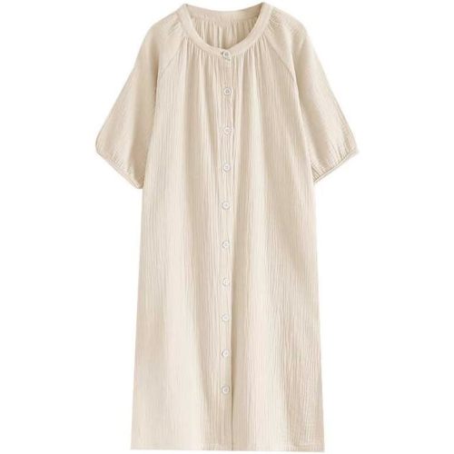 codcm Womens Cotton Gauze Nightgown Button Down Nightshirt House Dress Comfy Sleep Shirt