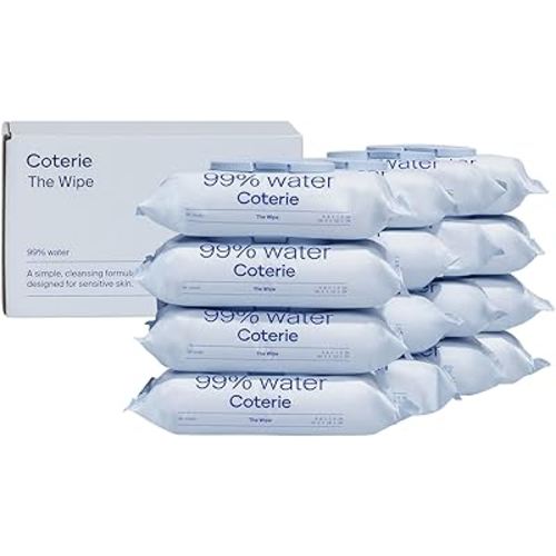 Coterie Baby Wipes for Sensitive Skin, Plant-Based and Plastic-Free Fibers, 99% Water, Hypoallergenic, pH Balanced, Unscented, Clean and Gentle Baby Essentials, 16 Pack, 896 Count