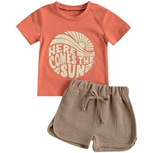 fhutpw Baby Boys 2Pcs Summer Outfits Short Sleeve T-Shirt Tops Elastic Waistband Shorts Set Toddler Clothes