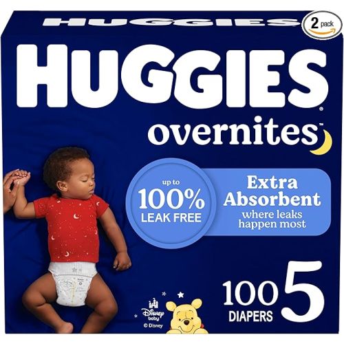 Huggies Size 5 Overnites Baby Diapers: Overnight Diapers, Size 5 (27+ lbs), 100 Ct (2 Packs of 50), Packaging May Vary