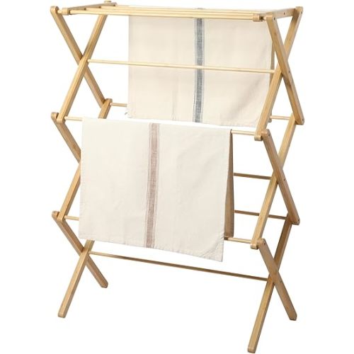 Gibson Home Riverrun Foldable Bamboo Drying Rack for Clothes, Towels, Blankets – 2-Tier Collapsible Laundry Drying Rack, Space-Saving Air Dry Stand for Indoor & Outdoor Use - Pre Assembled