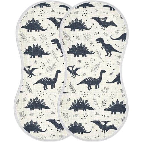 Soft 4-Layer Muslin Burp Cloths for Baby,Absorbent Large Cotton Spit Up Rags,Dinosaur Silhouettes and Plants Infant Towels for Baby Drool,Newborn Essentials for Boys & Girls
