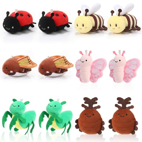 Meooeck 6 Pcs Cute Insect Plush 4 Inch Bug Stuffed Animals Ladybug Moth Beetle Bee Butterfly Mantis Keychains for Birthday Party Favors Classroom Prizes Christmas Stuffers Animal Collections