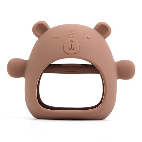 Baby Teether,Baby Teething Toys Silicone Teether Toy for Infants 3+ Months, Never Drop Baby Mitten Teether for Soothing Teething Pain Relief, Baby Chew Toys for Sucking Needs, BPA Free(Mud Brown)
