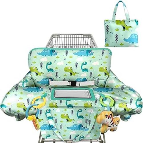 Green Shopping Cart Cover for Baby 2-in-1 High Chair Cover with Safety Harness Multifunctional Dinosaur Pattern Cart Covers for Babies Soft Padded Grocery Cart Cover for Baby Boy Girl