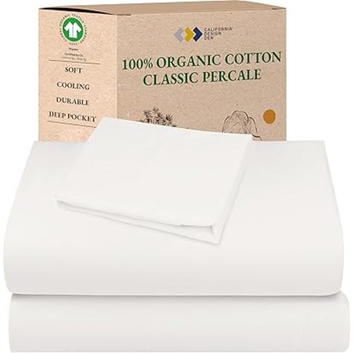 California Design Den Twin Bed Sheets Set - Soft 100% Organic Sheets with Deep Pockets, Crisp Cotton Percale, Breathable and Durable Bedding Set - True Ivory