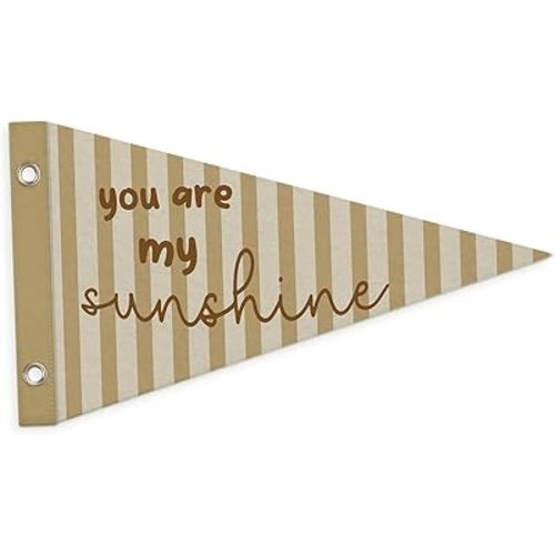 Grils Room Decor,You Are My Sunshine Pennant Felt Banners Flags,Retro Preppy Brown Striped Wall Hanging Banner Decor for Kids Boys Girls Nursery Bedroom Room Playroom 7.4x14 Inch