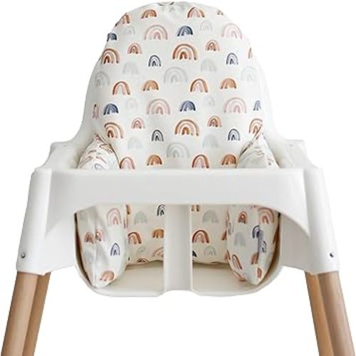 Yeah Baby Goods Wipeable Cushion Cover (Earthtone Rainbows) - Compatible with The IKEA Antilop Highchair - Soft, Waterproof Baby High Chair Cover