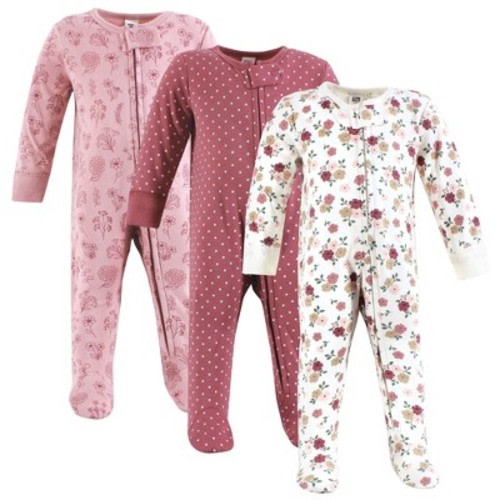Hudson Baby Infant Girls Cotton Sleep and Play, Mauve Floral Love, 3-6 Months
