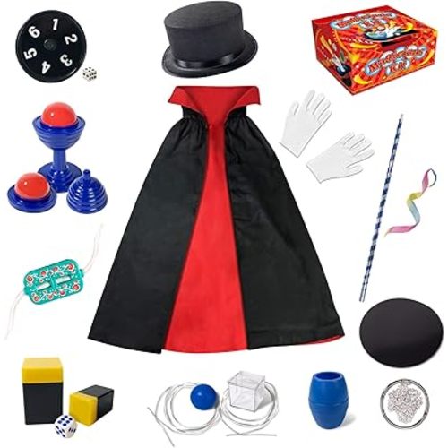 Magic Kit for Kids - Magic Tricks Games Toy for Girls & Boys, Magician Pretend Play Dress Up Set with Magic Props & More Magic Tricks, Instruction Manual, for Beginners Toddlers