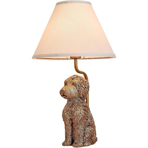 FCTWAKS Resin Doodle Dog Table Lamp, Artistic Sculptural Accent Lamp with Fabric Shade, Unique Modern Decorative Bedside Lamp for Living Room, Bedroom, Office, Eclectic Home Decor