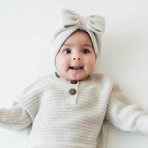 Chunky Knit Bow Headband in Oat