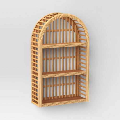 12" x 20" Wood and Rattan Wall Shelf Natural - Threshold™: Modern Vertical Geometric Decor, No Battery Required