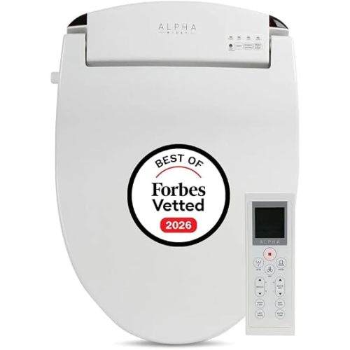 ALPHA BIDET JX2 Elongated Bidet Toilet Seat, White, Endless Warm Water, *NEW* Bowl Mist, LED Light, Quiet Operation, Wireless Remote, Stainless Steel Nozzle, Sittable Lid, 3 Year Warranty