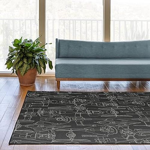 RUGGABLE x Star Wars Washable Area Rug – Armada Black 5x7, Stain-Resistant, Non-Slip – Medium Machine Washable Rugs for Living Room, Bedroom, Hallway, Entryway & Office–with Cushioned Pad