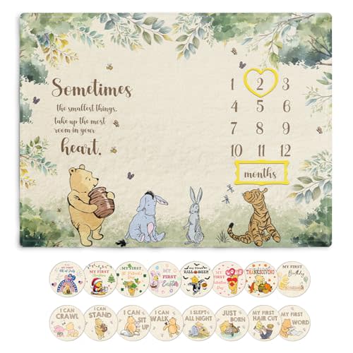 Winnie Quotes Milestone Blanket, Baby Blankets with 8pcs Holiday Cardstock | Pooh Milestone Blanket for Baby, Polyester Material, Newborn Photography Background Decor, 35.4*47.2in