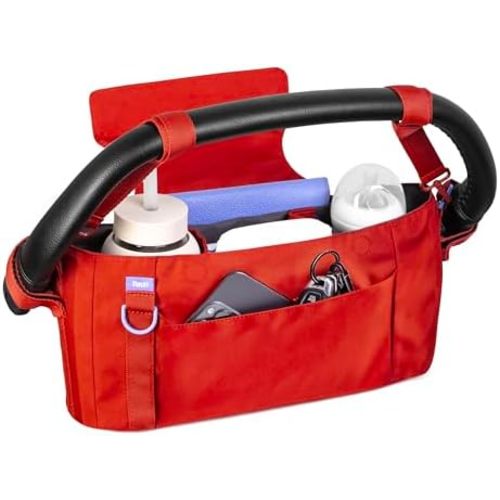 Ubbi Fleuri Anywhere Stroller Organizer, Features Front Zippered Pocket, 2 Cup Holders, Mesh Bag, Fits Most Strollers, Wild Poppy