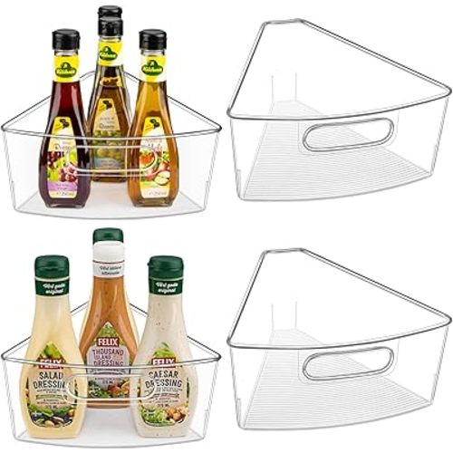 JEISSLIA Lazy Susan Cabinet Organizer Bins for 26"/ 28"/ 32" Diameter Corner Organizer, Plastic Cabinet Storage Bin, 1/8 Wedge - Food Safe, BPA Free, with Non-Slip Pads (for 26" Diameter, 4 Pack)