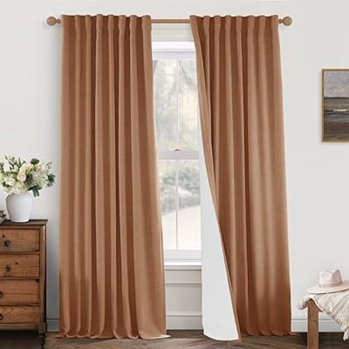 PANELSBURG Farmhouse Curtains for Living Room,Rustic Terracotta Rust Colored Blackout Linen Farmhouse Neutral Vintage Boho Western Curtains 84 Inches Long for Bedroom Nursery,Terra Cotta Copper