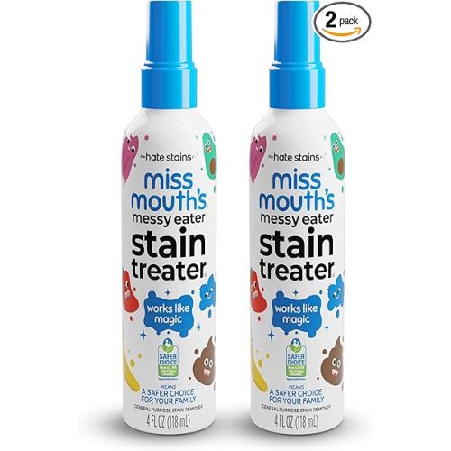 Miss Mouth's Messy Eater Stain Treater Spray - 4oz 2 Pack Stain Remover - Newborn & Baby Essentials - No Dry Cleaning Food, Grease, Coffee Off Laundry, Underwear, Fabric