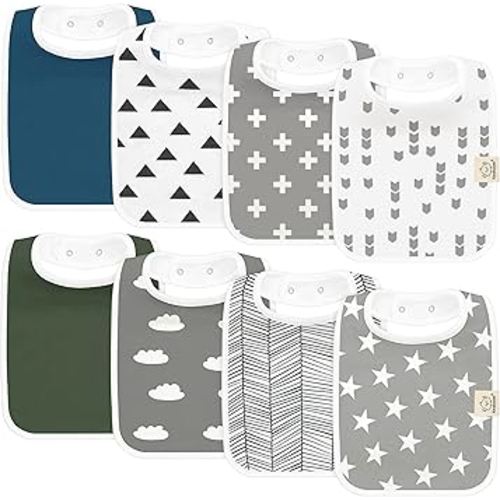 KeaBabies 8-Pack Organic Baby Bibs for Boys, Girls - Super Absorbent Cotton Drool Bibs for Baby Girl & Boy, Teething Toddler, Drooling Newborn, Ultra Soft & Machine Washable (Crossroads)