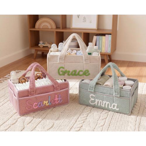 Personalized Yarn Storage Basket for Baby Girl, Custom Diaper Caddy with Icons, Ideal Gift for New Moms, 1st Birthday, or Nursery Use