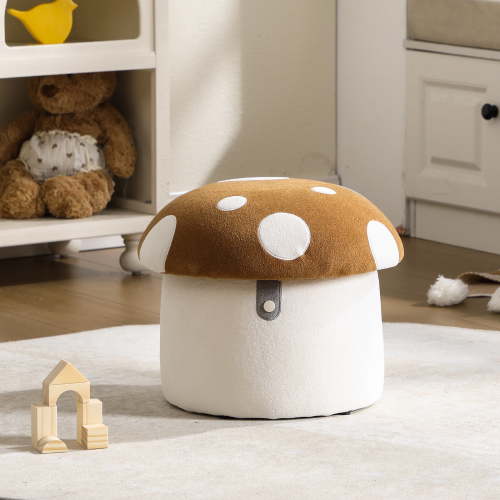Guyou Cute Kids Storage Stool, Mushroom Shaped Upholstered Kids Reading Chair with Storage, Faux Fur Toddler Chair, Children's Shoe Changing Stool for Playroom Kindergarten Bedroom, Brown