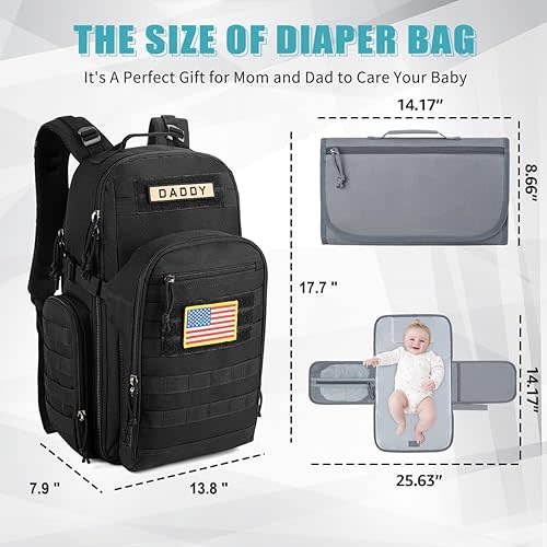 SHARKMOUTH Mens Military Diaper Bag - Tactical Baby Backpack with Insulated Bottle Pouches for Outdoor-Loving Dads - Changing Pad & MOLLE System for Camping, Hiking Travel
