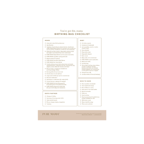 Birthing Bag Checklist – PURE MAMA Skincare USA