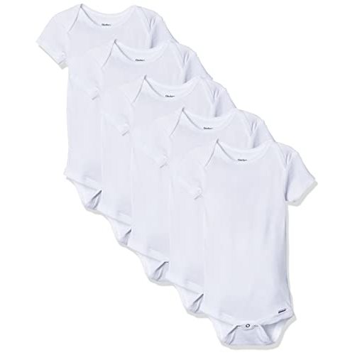 Gerber Short Sleeve Solid Onesies Bodysuits (5 Pack) - White, 0-3 M