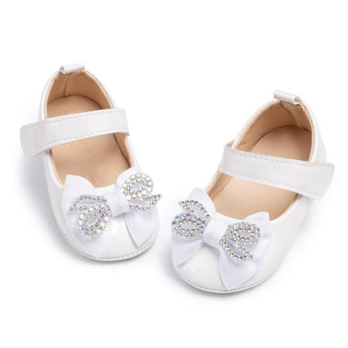 Oamico Infant Baby Girls Mary Jane Flats Non Slip Rubber Sole with Bownot Toddler First Walkers Princess Wedding Dress Shoes