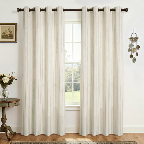 Gracie Oaks Farmhouse Linen Blend Stripe Semi-Sheer Grommets Curtain Pair & Reviews | Wayfair
